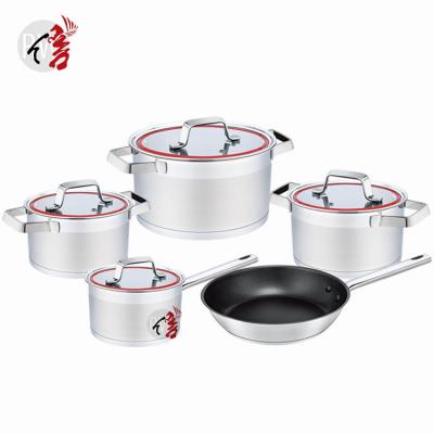 China Realwin Sustainable Kitchenware Straight Body Design Pot Sets Kitchen Stainless Steel Cookware Sets SS To Handle for sale