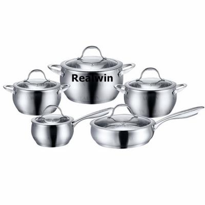 China Realwin Factory Viable Wholesale 10 Pieces Big Belly Body Cooking Casserole and Frying Pan Dinner Cookware Set for sale