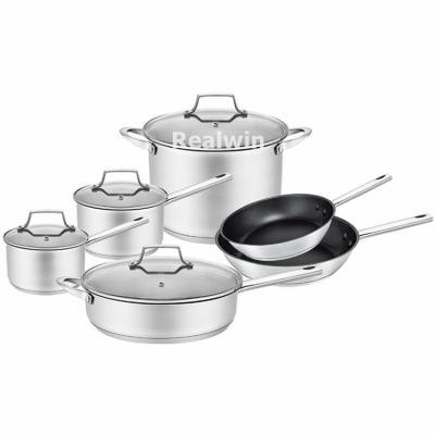 China Realwin Sustainable Cookware Basic Induction Cookware Sets Stock Pot And Frying Pan Cooking Pot Set Stainless Steel for sale