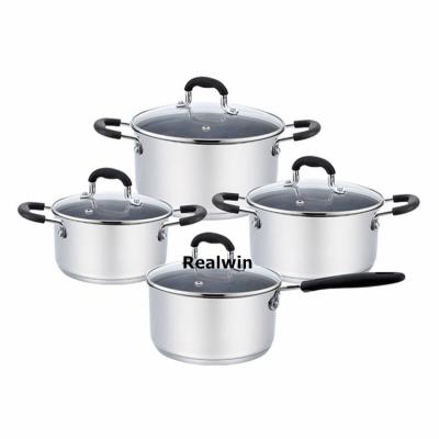 China Realwin kitchen stainless steel pot set sustainable private label cookware straight shaped cookware cooking pot for sale