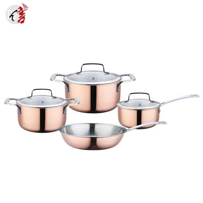 China Wholesale Customized Viable 3 Ply Copper High Grade Pot Set Stainless Steel Soup Pot Milk Pot Kitchenware for sale