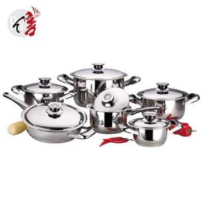 China Realwin 12pcs Home Sustainable Wide Rim Lid Frying Pan SS Soups Cooking Cookware Set for sale