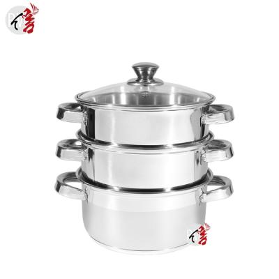 China Wholesale 3 Layers Viable Kitchenware Steamer Stainless Steel Stock Pot Set Soup Pot Seafood Bun Steamer for sale