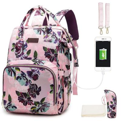 China With FREE SAMPLE USB Diaper Bags For Baby, Baby Bag With Port USB Stroller Charging Straps And Insulated Pouch for sale