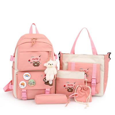 China New design primary school waterproof five-piece set light weight schoolbag and bag backpack of cute student girls for sale