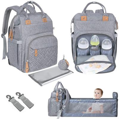 China Customized Anti-theft Mummy Waterproof Maternity Diaper Bags Foldable Baby Backpack Bed Diaper Bag With Changing Station for sale