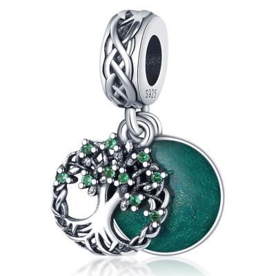 China Vintage 100% 925 Sterling Silver Green Wishing Tree Charm for Original 3mm Bracelets and Bangles for Women Fashion DIY Jewelry for sale