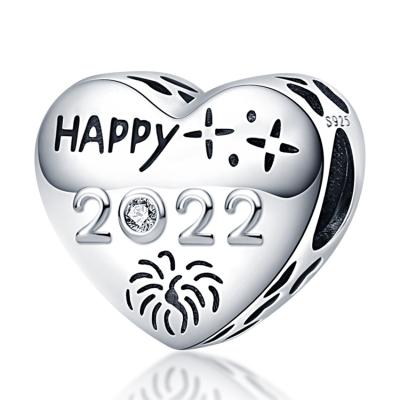 China Vintage Rechido Silver 2022 Happy New Year Charm Beads Delicate Jewelry Suitable For Original Bracelet Necklace Wholesale for sale