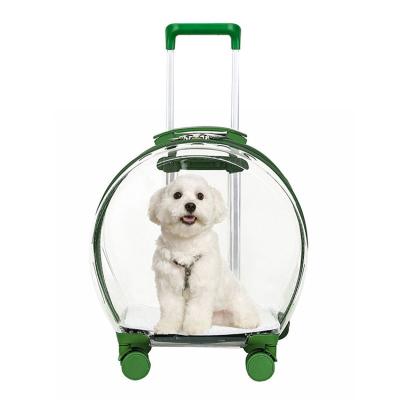 China Pet Trolley Pet Trolley Tote Bag Airline Approved Pet Travel Transparent Full Wheeled Suitcase for sale