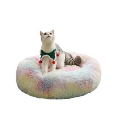 China Long Sleeping Cat Pet Plush Bed Plush Round Beds Sustainable Quality Indoor Warm Outstanding Dog Round Beds for sale