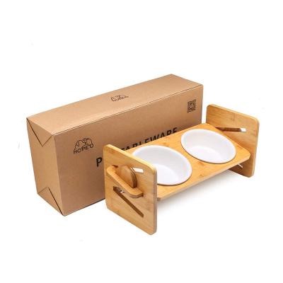 China Cats and Dogs Factory Wholesale Eco Friendly 100%Biodegradable Adjustable Natural Bamboo Bowl Wooden Pet Feeder For Cat Or Dog for sale