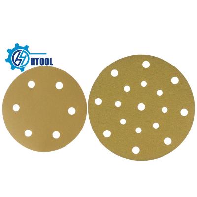 China Factory Wholesale Auto Parts 4/5 Inch Hook and Loop Around Fiber Abrasive Hole Aluminum Oxide Disc Sandpaper Sandpaper Yellow for sale