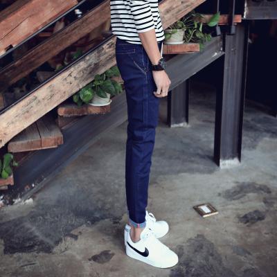 China Soft Material Mens Loose Straight Tapered Jeans 100 Percent Cotton Deep Blue for sale