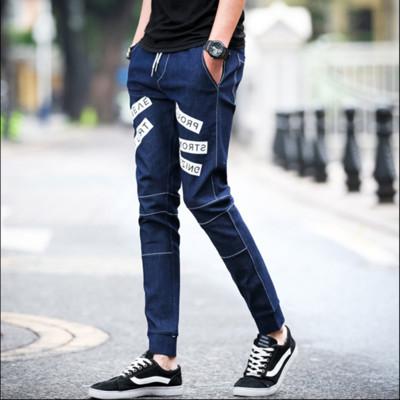 China White Striped Skinny Mens Tapered Jeans Customized Logo Distressed Wash for sale