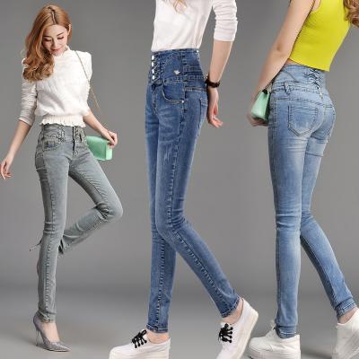 China Customized Women's Straight Leg Trousers , Dark Wash Women Pencil Jeans for sale