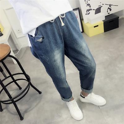 China Wax Coated Dark Blue Women's Straight Leg Jeans With Elastic Waist Acid Wash for sale