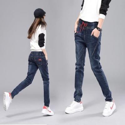 China High Waisted Womens Loose Fit Jeans , Ladies Straight Legged Jeans With Elastic Waist for sale