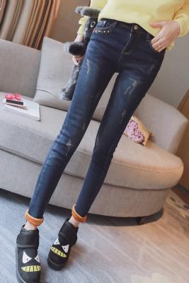 China Knee Patches Womens Skinny Jeans , Women Embroidered Pocket Corduroy Jeans for sale