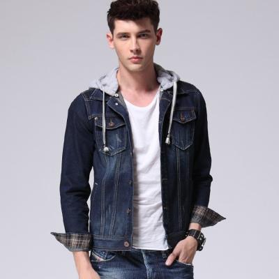 China Classic Button Down Denim Jacket With Hoodie For Men , Mens Work Denim Suits for sale