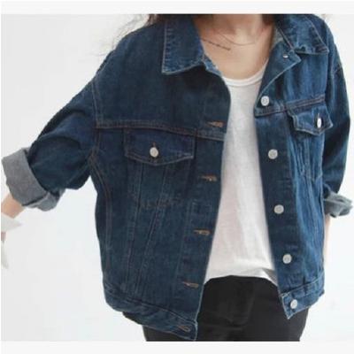 China Distressed Cotton Spandex Womens Black Denim Jean Jacket With Two Pockets for sale