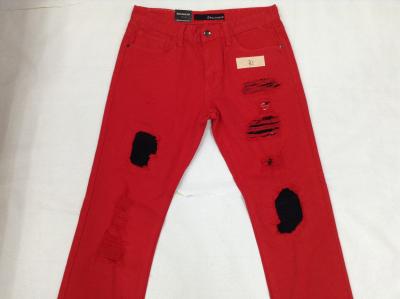 China Broken Colored Twill Pants Black Rips Recycle Colored Twill Casual Wear for sale