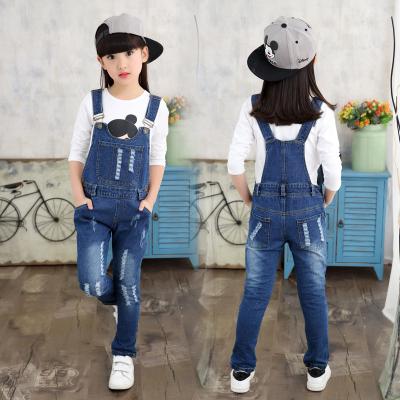 China Customized Size Kids / Toddler Overalls Jeans With Patches Dark Blue Vintage Wash for sale