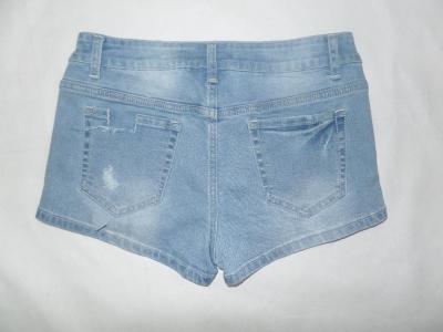 China Light Blue Knee Patches Women Jeans Shorts Embroidered Pocket Stretch Skinny for sale