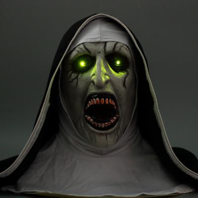 China Fashiom 3d Cosplay Halloween Electric The Nun Headwear Mask Sale Horror Latex Ghost Design Lightweight Face Mask With Scary Voice Led Light for sale