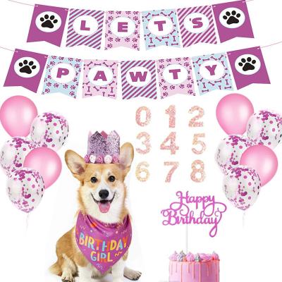 China Cat and Dog Triangle Scarf Pull Flag Dog Crown Number Paper Jam Dog Birthday Party Decoration 12inch Glitter Balloon Set for sale