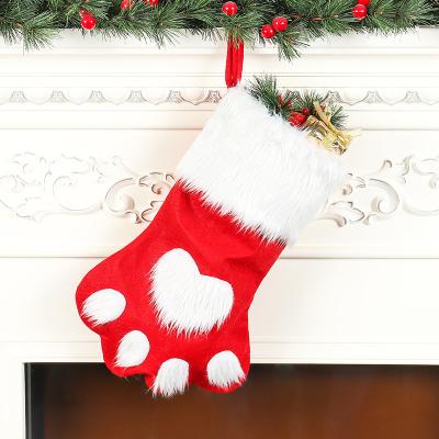 China 2021 New Christamas Home Decoration Dog Paw Christmas Socks in Gray and Red Stockings for sale