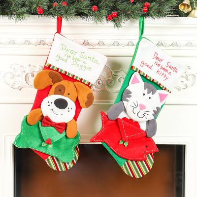 China Dog and Cat Christmas Stockings Pet Xmas Stockings with Extra Pocket for Personalized Family Holiday Decorations JFMGW01-2 for sale