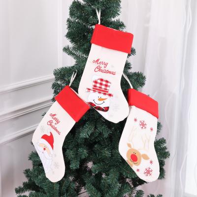 China Santa Claus Chirstmas Decor Stocking Linen Gift Bag for Kids Fireplace Tree Ornament Christmas Accessories Large Christmas Candy Hanging Bag for sale