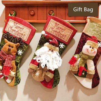 China Santa Claus Snowman Socks Christmas Gift Decor Candy Bag Christmas Canvas Pendant for sale