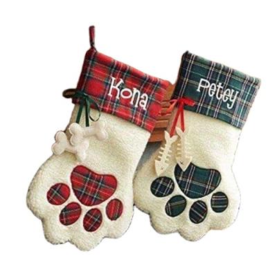 China Christamas Home Decoration Creativity Bear Paw Dog Bone Christmas Stocking Fireplace Christmas Tree Pendant Ornaments Decorate Pet Socks for sale