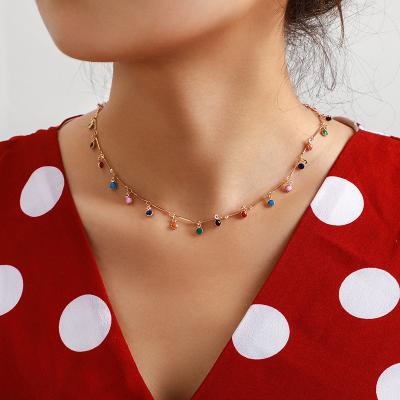 China 2021 New Gemstone Gold Multicolor Round Gold Round Necklace Trendy Small Necklace Personality Fashion Clavicle Chain for sale