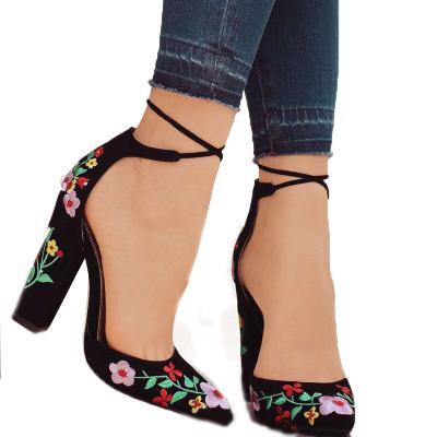 China Printed 2021 Fashion Embroidered Ladies Shoes Custom Made High Heel Embroidered Women's Covered Shoes High Heels for sale