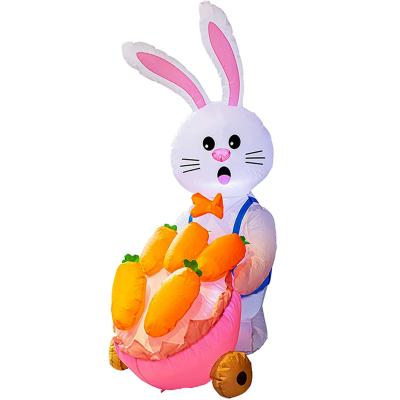 China Lovely Easter Decoration Inflatable Rabbit Pushing Cart Patio Party Outdoor Decoration Rabbit A Lovely Inflatable for sale