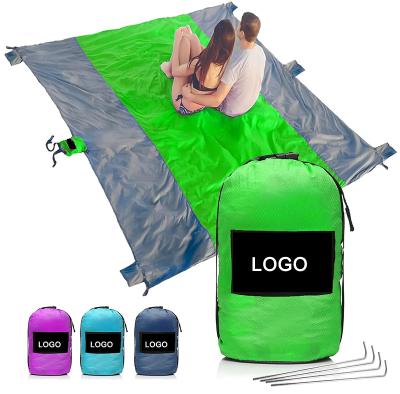 China Large Pocket Portable Sandproof Outdoor Beach Blanket Waterproof Picnic Camping Mat for sale