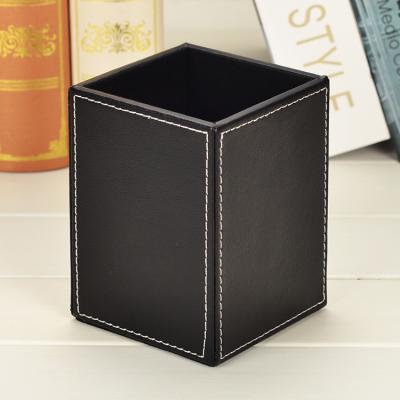 China Durable High Quality Black Artificial Leather Pen Cup Classic Office Desk PU Set for sale