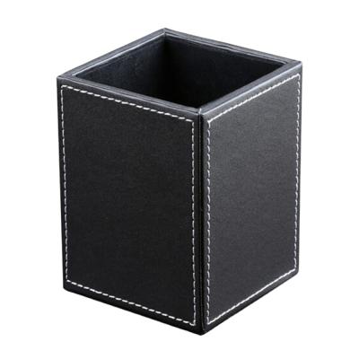 China Classic Leather PU Organizer Storage Box Square Pen/Pencil Holder Collection Office Desk Accessories for sale