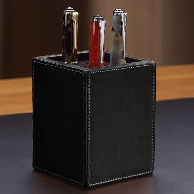 China Classic Leather Pen Holder Pen Cup Set Desk Organizer Custom Office Desk Faux PU for sale