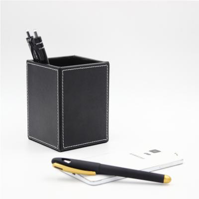 China Classic Creative PU Leather Office Supplies Pen Holder Desktop Accessories School Pen Holder Stationery for sale