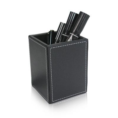 China Multifunctional Leather Double Pen Holder Office Supplies Stationery Pen Holder Classic Pure Color for sale