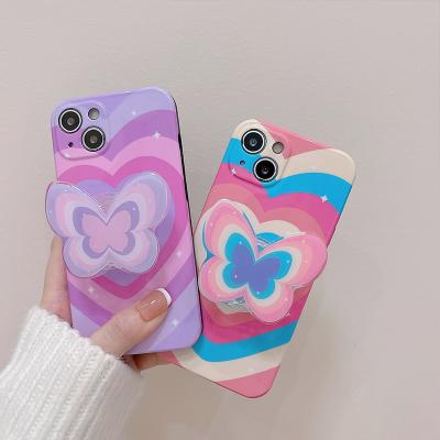 China Luxury Painting Bling Glitter Butterfly Shockproof Cell Phone Case For Iphone 13 pro 12 11 XR Max XS 7 8 plus Se With Ring Butterfly Hol for sale