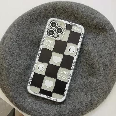 China Black and White Checkered Shockproof Smile Polka Dots Phone Case For iPhone 13 12 11 pro X Max XS XR 7 8 Plus Lens Protector Cover for sale