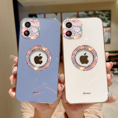 China Luxury Plating Glitter Shockproof Crystal Diamond Soft Camera Lens Phone Case For iphone 13 pro max 12 pro 11 max shockproof cover for sale