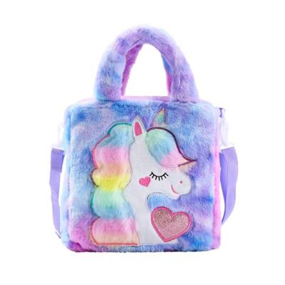 China 2022 New Fashion Cartoon Embroidered Plush Coin Unicorn Purse Faux Fur Tote Bag Cute Child Storage Handbags Cross - Body Shoulder Bag for sale