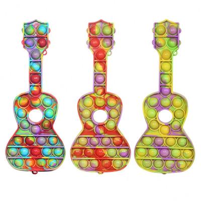 China Relieve Stress Amazon 2022 Hot Sale Silicone Rainbow Push Bubble Music Wiggle Toy Sensory Guitar Kids Decompression Relaxation Toy for sale