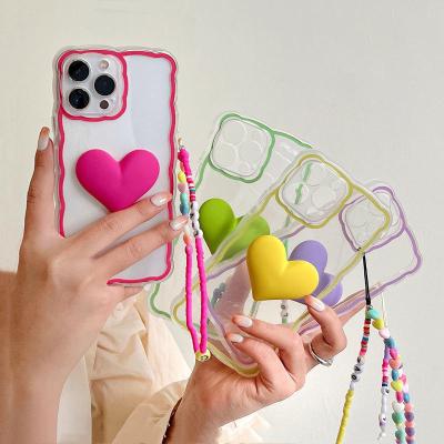 China Transparent 3D Love Heart Shockproof TPU Case For iPhone 11 12 13 xs xr max 13 pro with Colorful Chain Crystal 3D Love Heart Phone Case for sale