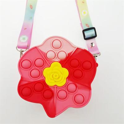 China 2022 New Fashion Push Bubble Rose Flower Shape Silicone Fidget Toy Sensory Shoulder Sling Kids Purse Bag For Girls Purse Coin Purse for sale